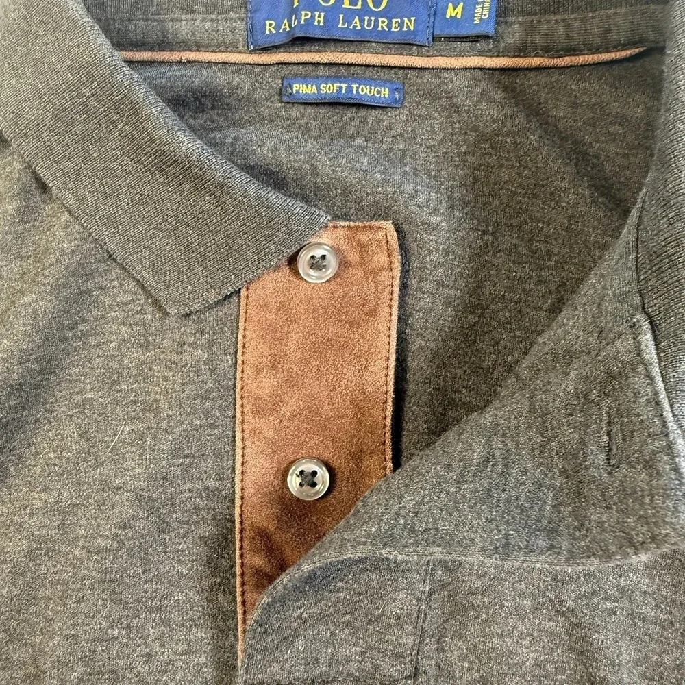 Polo Ralph Lauren Pima Soft Touch Mens Shirt M Gray Long Sleeve Cotton Preppy